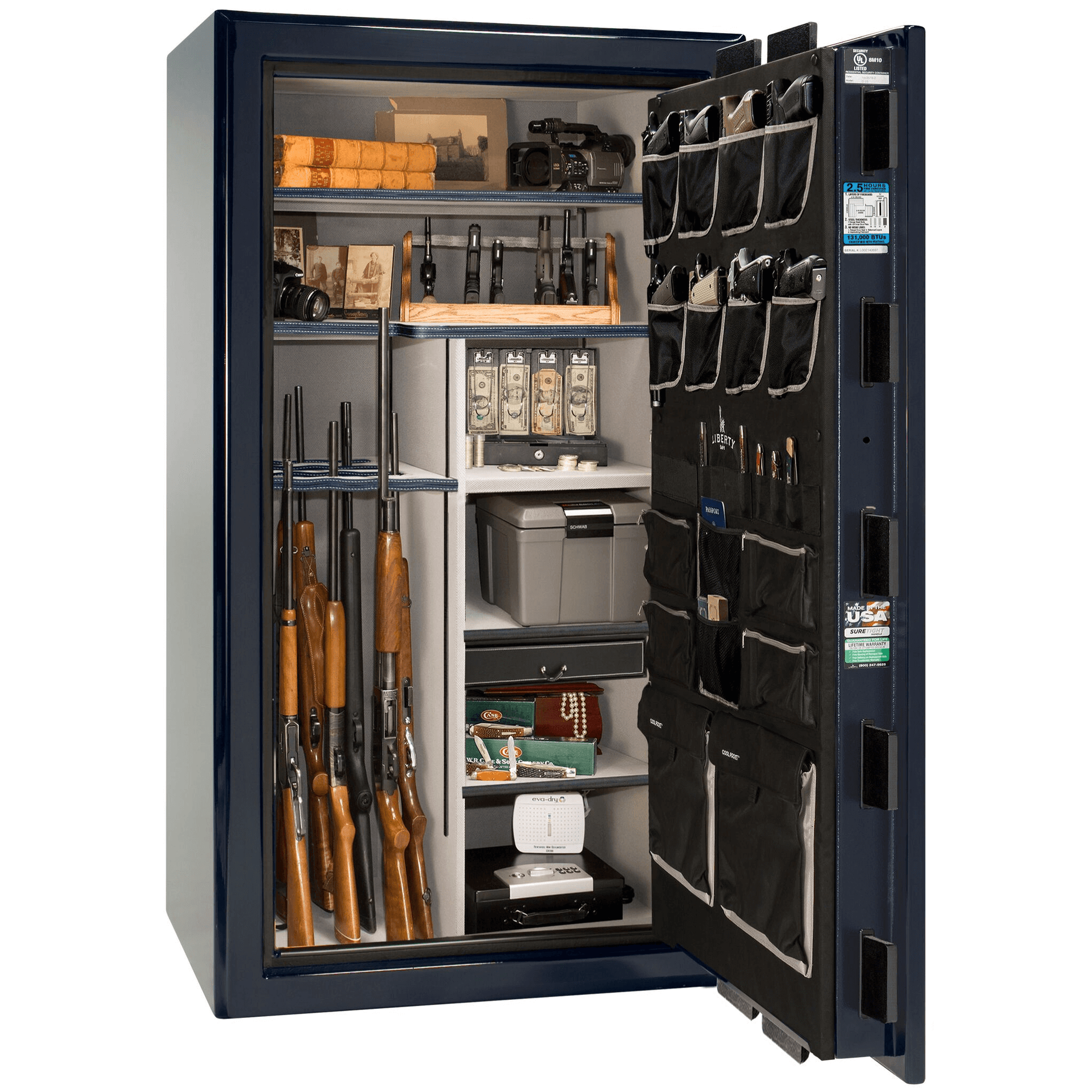 Presidential Series | Level 8 Security | 2.5 Hours Fire Protection | 40 | Dimensions: 66.5"(H) x 36.25"(W) x 32"(D) | Blue Gloss | Chrome Hardware | Electronic Lock