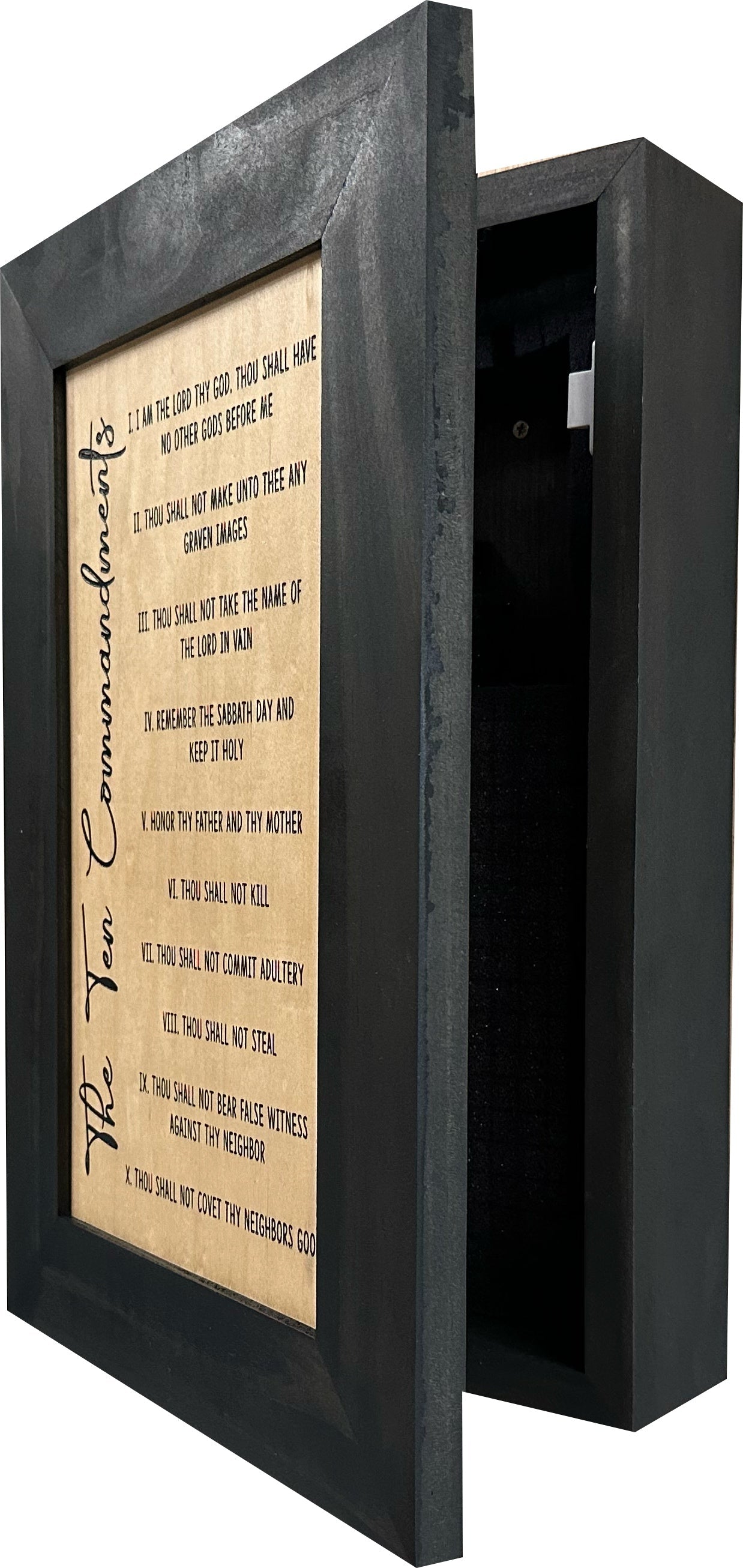 Concealed Gun Storage Cabinet with The Ten Commandments