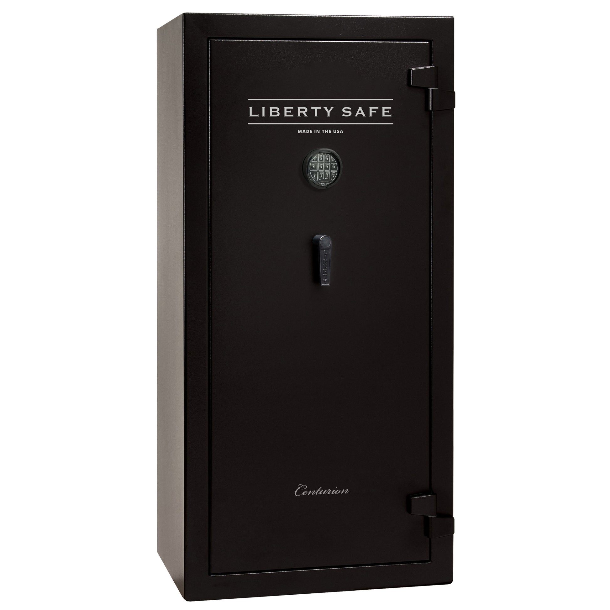 Centurion DLX 24 | Level 1 Security | 40 Minute Fire Protection | Dimensions: 59.5" x 28.25" x 20" | Textured Black | Chrome | Elock - Drop Handle Promotion - Closed Door