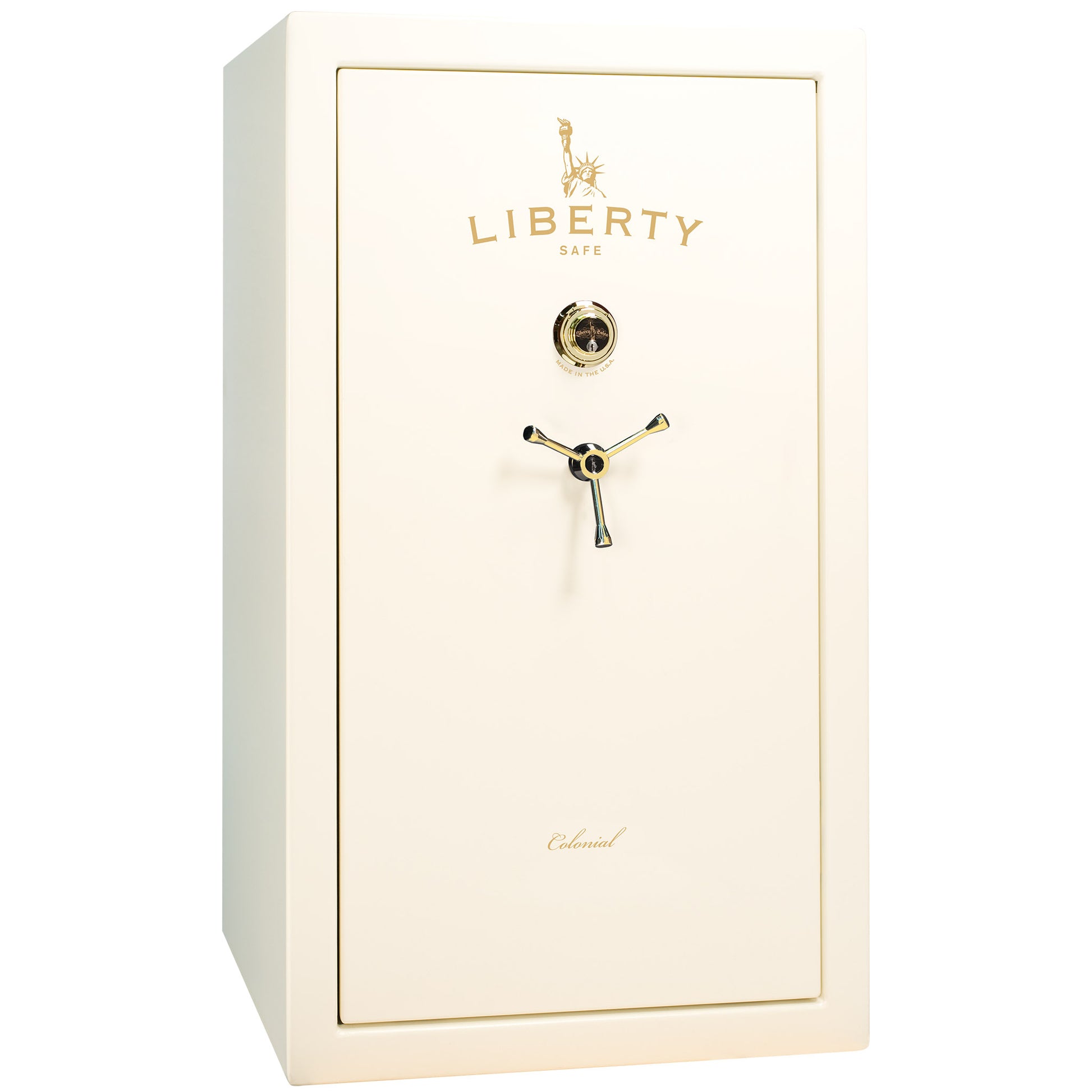 Colonial Series | Level 4 Security | 75 Minute Fire Protection | 30 PRO FLEX | DIMENSIONS: 60.5"(H) X 36"(W) X 22"(D*) | White Gloss Brass | Mechanical Lock - Closed
