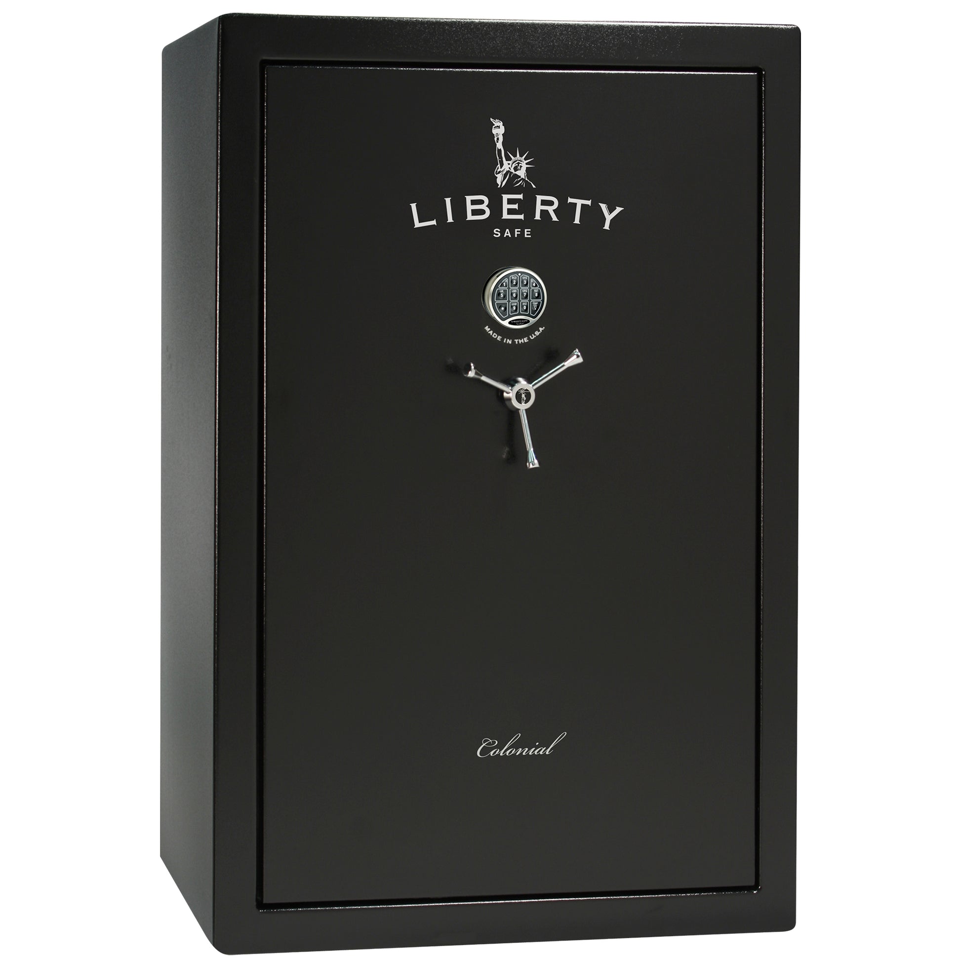 Colonial 35 | Pro Flex Interior | Level 4 Security | 75 Minute Fire Protection | Dimensions: 60.5"(H) x 42"(W) x 22"(D) | Up to 45 Long Guns | Black Textured | Electronic Lock - Closed