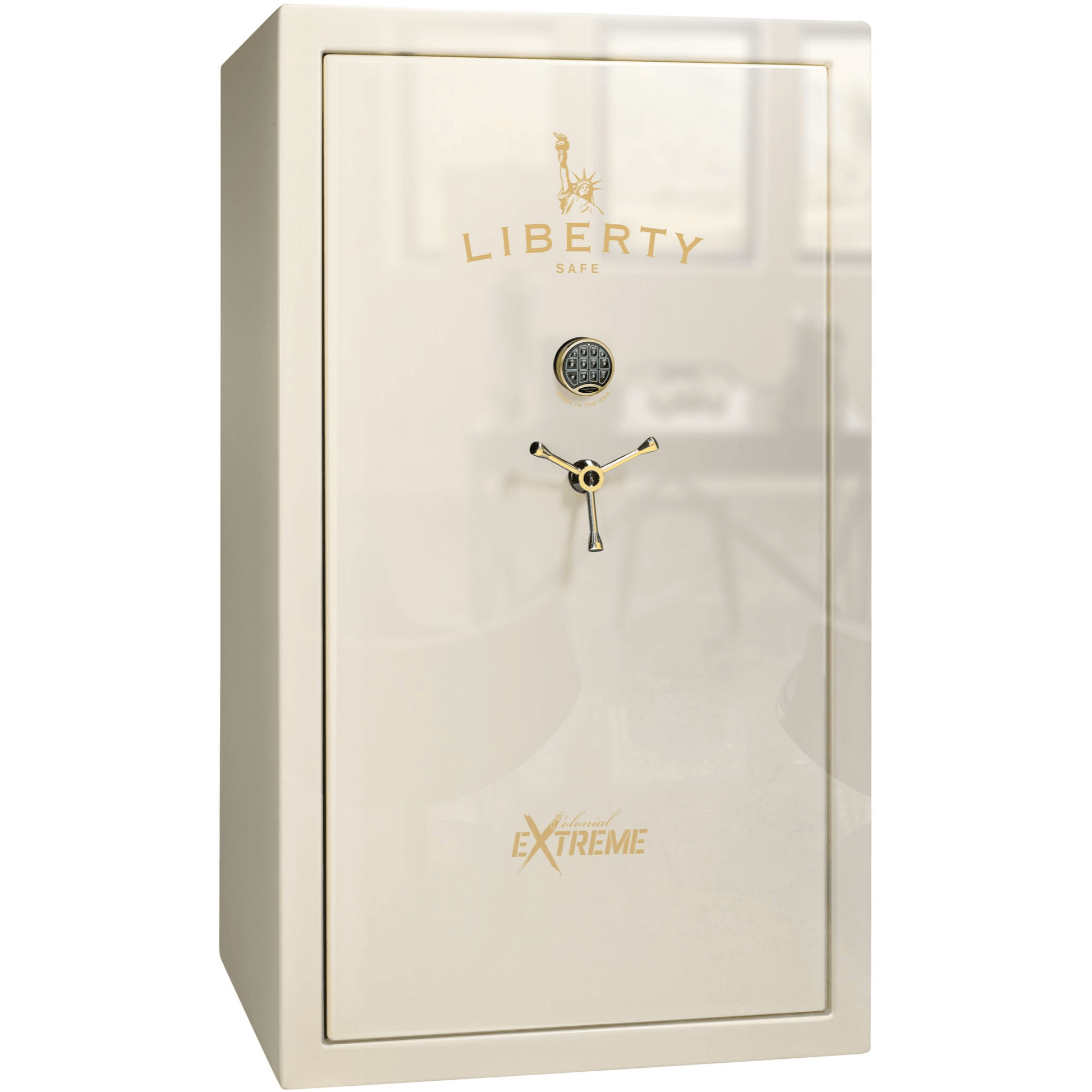 Colonial Series | Level 4 Security | 75 Minute Fire Protection | 50XT | DIMENSIONS: 72.5"(H) X 42"(W) X 27.5"(D*) | White Gloss Brass | Electronic Lock