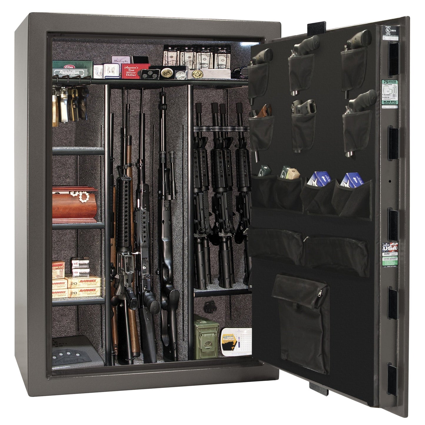 Fatboy Jr. Series | Extreme 6-in-One Flex Interior | Level 4 Security | 75 Minute Fire Protection | Dimensions: 60.5"(H) x 42"(W) x 22"(D) | Up to 45 Long Guns | Gray Marble | Electronic Lock - Open