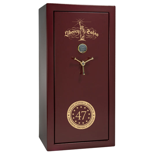 Liberty 47 Limited Edition Safe - USA 30 | Level 3 Security | 60 Minute Fire Rating | Dimensions: 60.5"(H) x 30"(W) x 22"(D) | Burgundy Marble with Gold Commemorative Logo | Electronic Lock – Closed Door