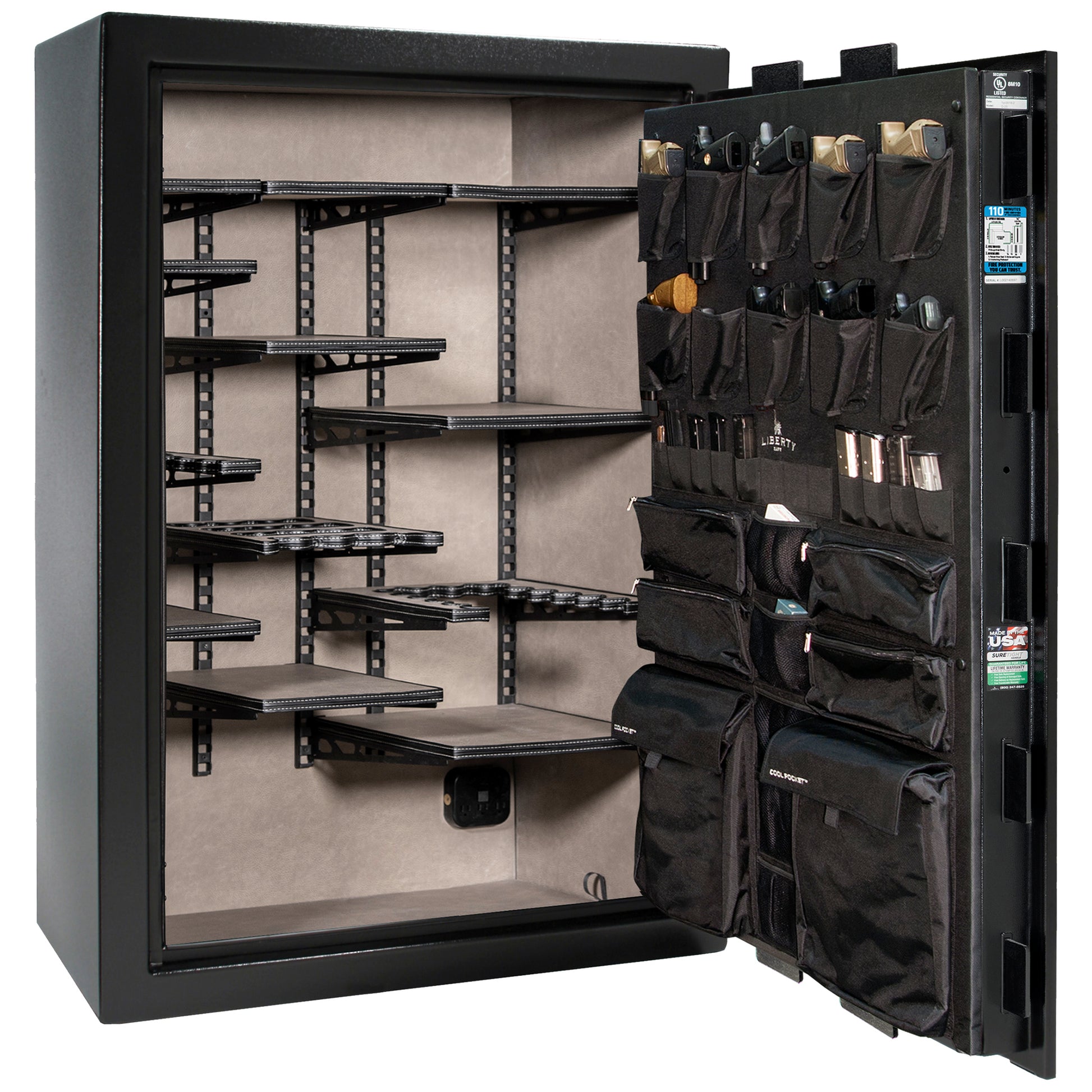 Franklin 45 | Pro Flex Interior | Level 5 Security | 110 Minute Fire Protection | Dimensions: 60.5"(H) x 42"(W) x 27.5"(D) | Up to 60 Long Guns | Black Textured | Electronic Lock - Open