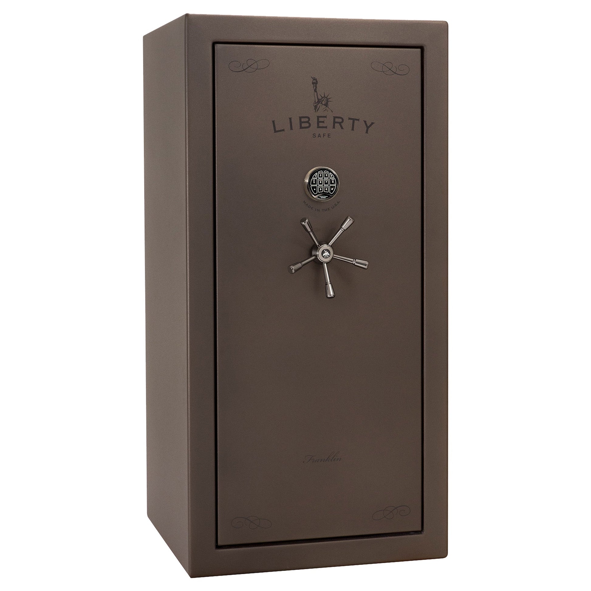 Franklin Series | Level 5 Security | 110 Minute Fire Protection | 29 | DIMENSIONS: 60.5"(H) X 30"(W) X 27.5"(D*) | Textured Bronze | Direct Drive Electronic Lock – Closed Door