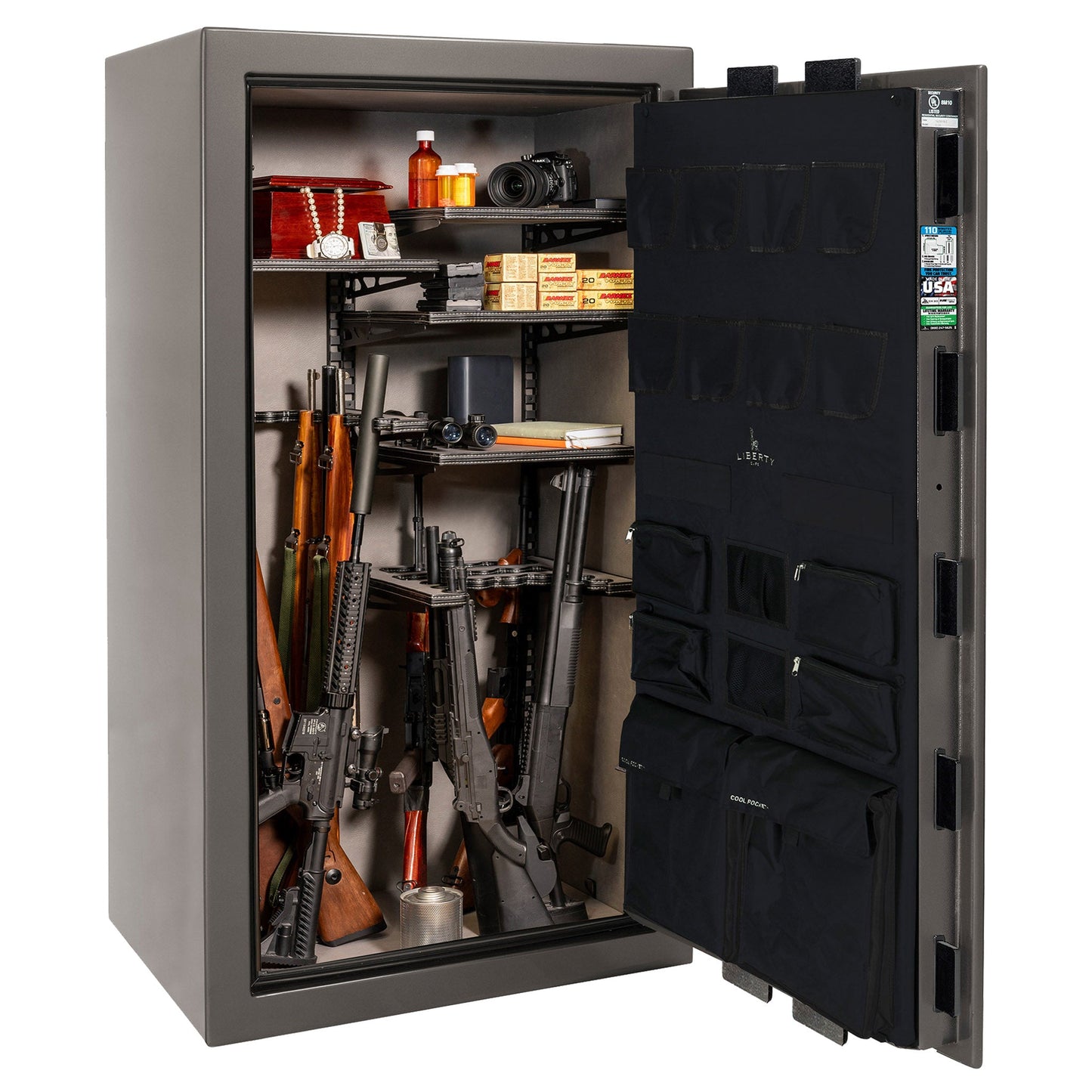 Franklin Series | Level 5 Security | 110 Minute Fire Protection | 40 | DIMENSIONS: 66.5"(H) X 36"(W) X 27.5"(D*) | Gray Gloss | ProFlex Modular Shelving - Open Door 