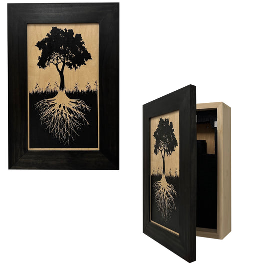 Hidden Gun Storage Tree Roots Silhouette Concealment Shelf