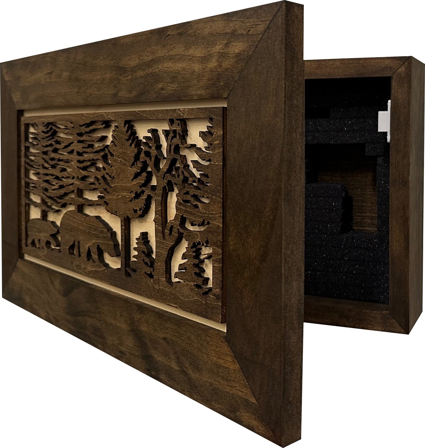 Wood Gun Cabinet Bears In The Woods Wall Decoration - Hidden Gun Safe To Securely Store Your Gun In Plain Sigh