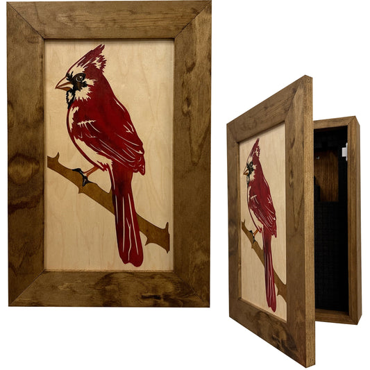 Decorative Hidden Gun Cabinet Red Cardinal Bird Wall Art - Secure Concealed Gun Safe by Bellewood Designs