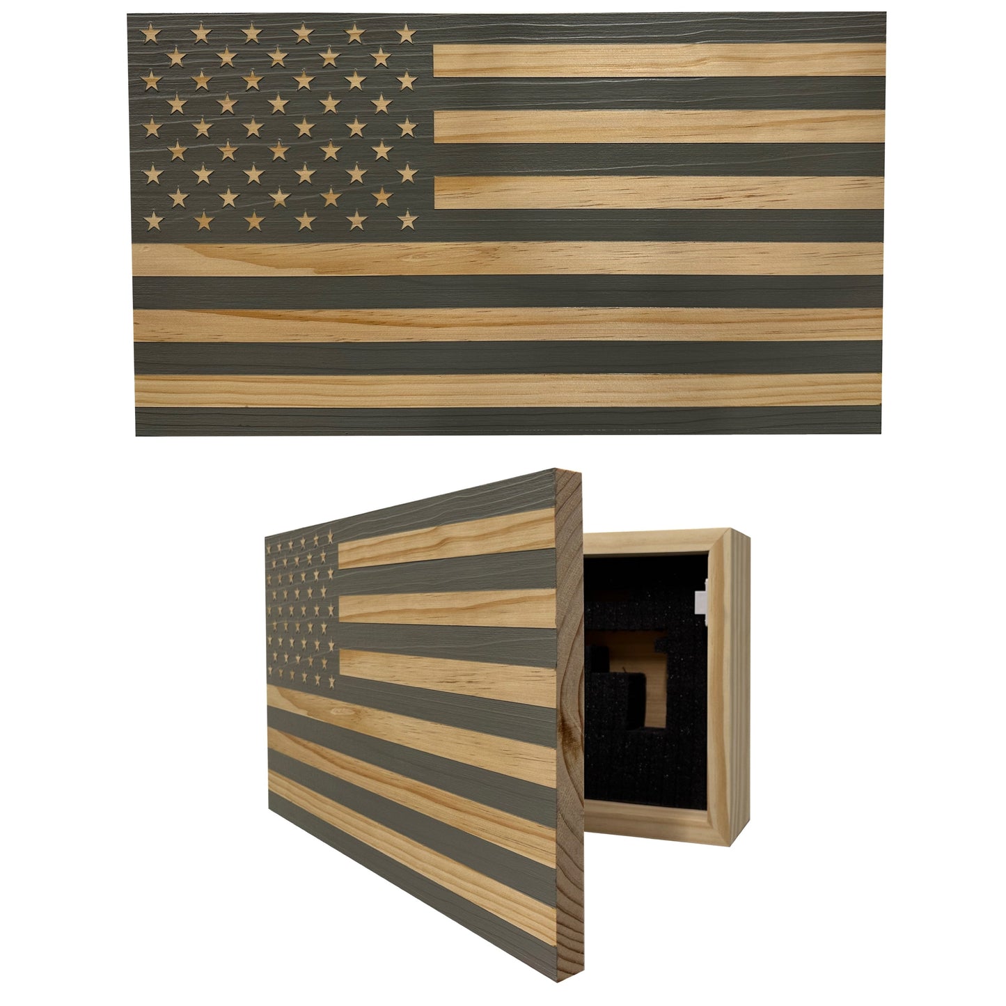 American Flag Decorative & Secure Wall-Mounted Gun Cabinet (Gray)