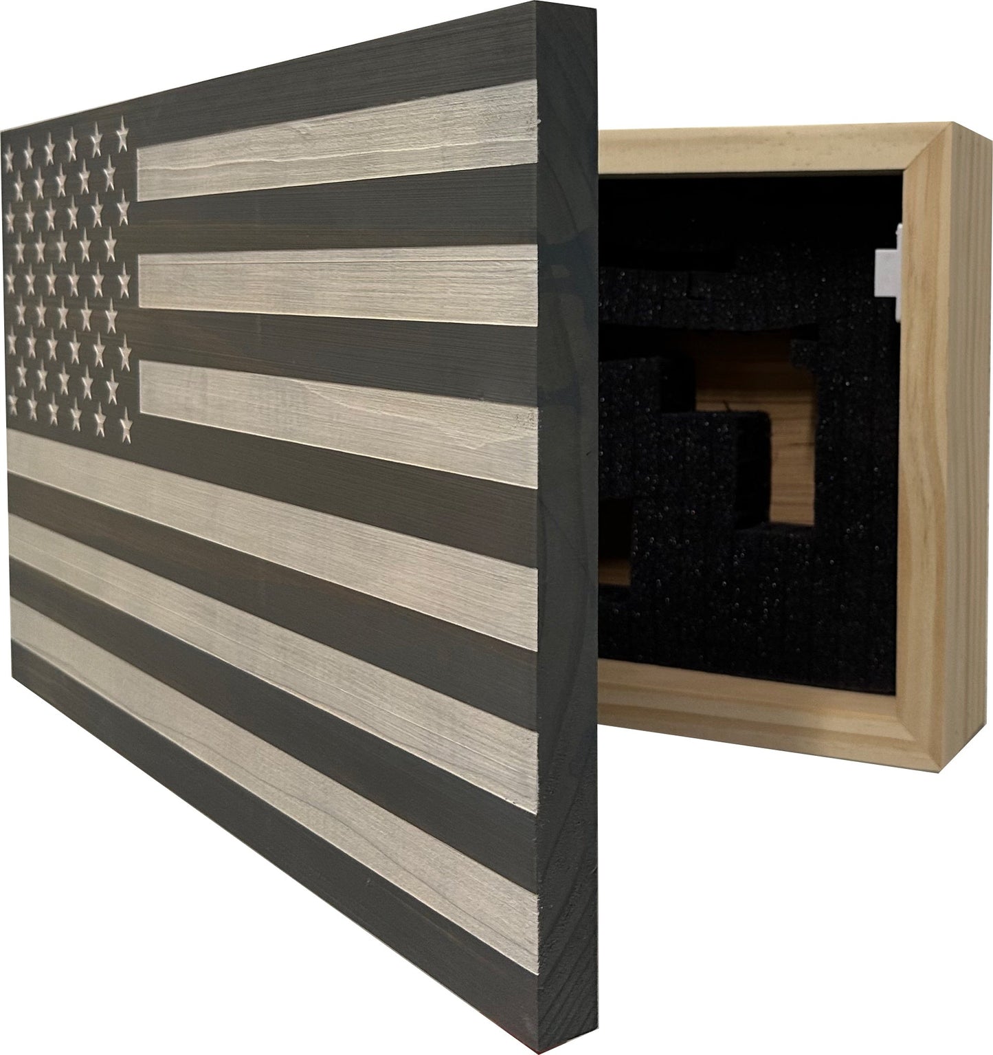 American Flag Decorative & Secure Wall-Mounted Gun Cabinet (Gray & White)