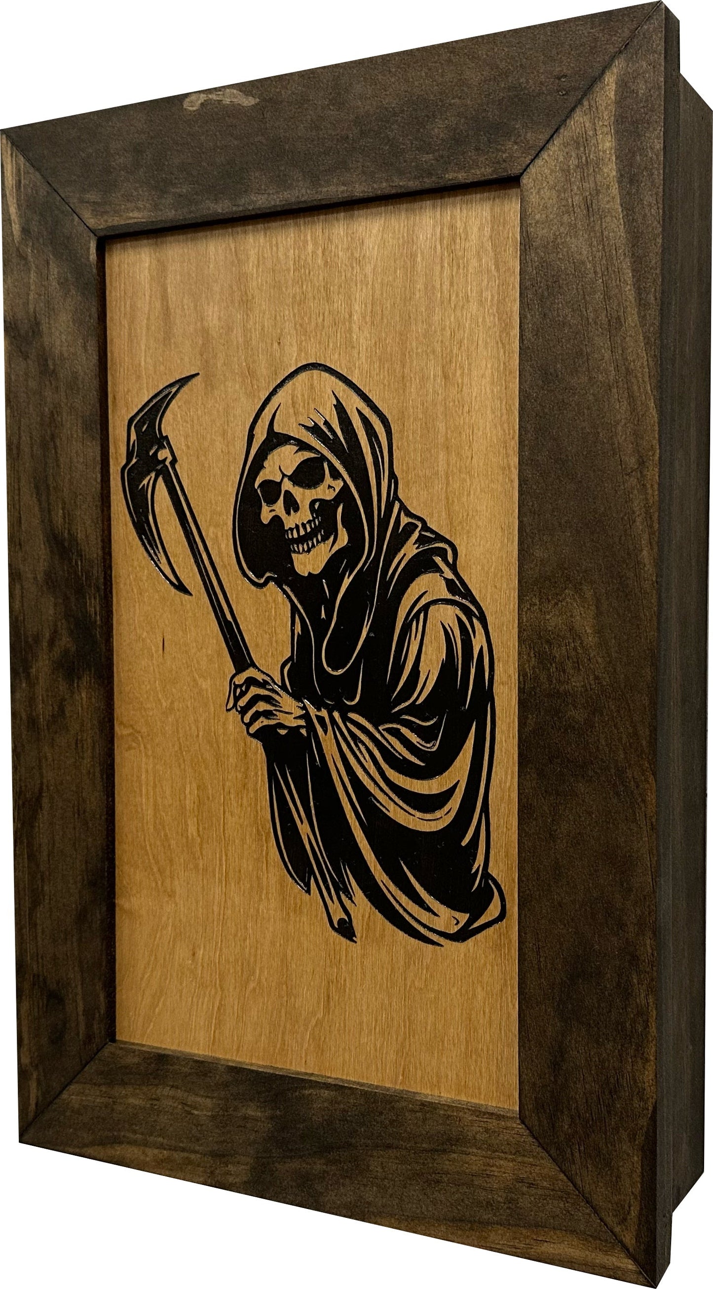 Hidden Gun Safe With Grim Reaper Design, Secure Concealed Gun Shelf by Bellewood Designs