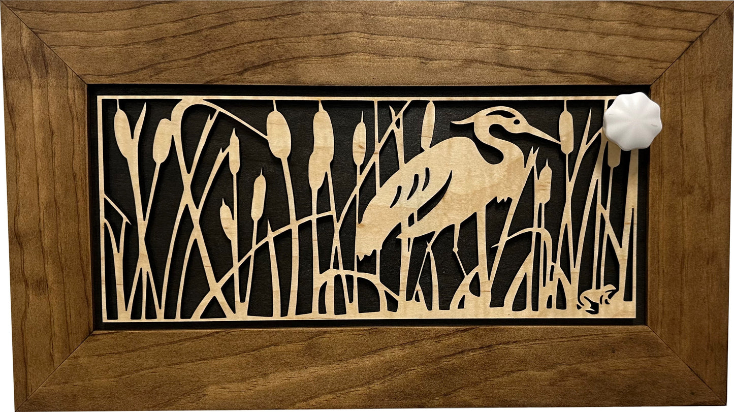 Decorative Gun Safe Heron in Cattails Wall-Mounted Gun Cabinet To Securely Store Your Gun In Plain Sight