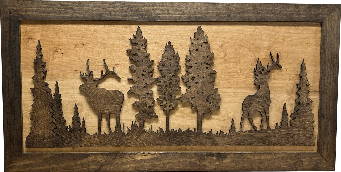 Large Hidden Gun Storage Cabinet Wall Decor - Deer and Moose In The Woods Scene